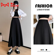 貓人a字半身裙女2025秋季新款高腰傘裙大擺長(cháng)裙顯瘦百搭遮肚子百褶裙 XZQ898-黑色 S 【建議80-95斤】