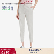 TOMMY HILFIGER【輕彈感】25女裝四季款條紋腰帶彈力直筒修身九分褲休閑褲 【九分】淺米色AF4 （腰帶隨機(jī)） 38