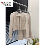 啄木鳥(niǎo)女神氣質(zhì)千金套裝裙白色雙面羊絨大衣女100羊.毛呢外套a字裙兩件 灰色魚(yú)尾套裝 （建議干洗） S 腰圍68厘米內