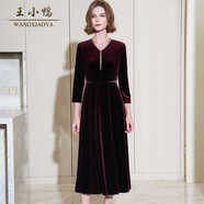 王小鴨女裝秋季新款連衣裙女顯瘦輕奢高級感中年女神范絲絨長(cháng)裙 拉菲紅 2XL