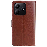 阿峻科科紅米note14手機殼翻蓋式皮套24094RAD4C硅膠保護套Redmi Note14外殼全包防摔防爆軟邊錢(qián)包插卡磁扣 棕色@皮套+全屏鋼化膜+掛繩 紅米Note14