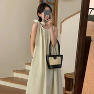 UOSU輕奢潮牌無(wú)袖掛脖吊帶連衣裙子女2024新款夏季法式背心百搭裙子女 【米白色】 40/45kg/S