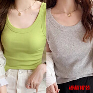 風(fēng)曉薇糖果色吊帶背心女夏外穿新款韓版內(nèi)搭修身無袖上衣洋氣小衫 果綠色+灰色-女可外穿背心 2XL -女可外穿背心