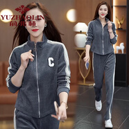 俞兆林休閑運動(dòng)套裝女秋季薄款2024新款中年時(shí)髦寬松開(kāi)衫兩件套 深灰[外套+長(cháng)褲] M (建議80-95斤)