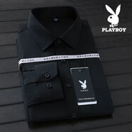 花花公子（PLAYBOY ESTABLISHED 1953）春秋季長(cháng)袖襯衫男中年職業(yè)商務(wù)正裝上班免燙襯衣休閑寸衫 黑色 39