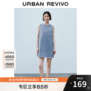UR2025夏季新款女裝休閑拼接格紋無(wú)袖牛仔連衣裙UYY850160 藍色 S