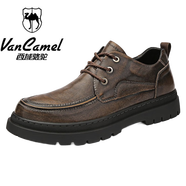 西域駱駝工裝鞋男英倫風(fēng)潮流百搭男士休閑小皮鞋內增高男鞋低幫馬丁靴 2050古銅色平底 38