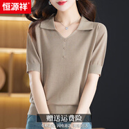 恒源祥中年桑蠶絲短袖T恤女2025夏裝寬松洋氣V領(lǐng)遮肚上衣真絲體恤衫 649大麥卡 4XL 建議150-160斤