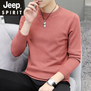 JEEP SPIRIT吉普?qǐng)A領(lǐng)毛衣男士薄款春秋秋季長(zhǎng)袖t恤打底衫男裝ins針織羊毛 8001磚紅色 圓領(lǐng) XL 130-145斤