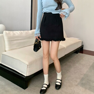 短裙秋冬梨形身材設(shè)計(jì)感小眾花邊拼接毛呢短裙秋冬顯瘦百搭灰色a 黑色單層花邊 S