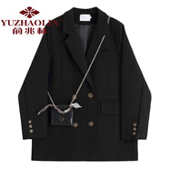 俞兆林  小西裝女2022年秋季外套女春新款氣質(zhì)寬松型韓版西服女上衣潮 黑色(單件衣服) XL (建議118-132斤)