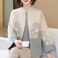 俞兆林（YUZHAOLIN）中年媽媽秋冬裝新款針織開(kāi)衫加絨兩件套裝中老年女春秋季毛衣外套 常規 灰綠色上衣兩件套 XL (建議115-125斤)