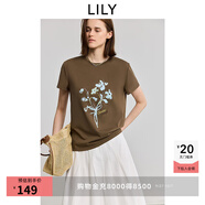 LILY2025夏新款復古撞色印花圖案圓領(lǐng)正肩休閑百搭短袖T恤女上衣 308橄欖綠 M