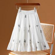 Avmko蝴蝶結印花短裙女夏2024新款顯瘦雪紡拼接a字蛋糕裙半身裙 白色 L