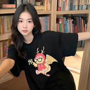 美職棒（MLB）官網(wǎng) t恤女裝寬松韓版短袖ins休閑短袖時(shí)尚簡(jiǎn)約半袖春夏款上衣 紐約洋基隊(duì)/黑色 XL 180/100A