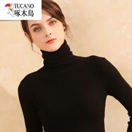 啄木鳥2025秋冬新款高領(lǐng)打底衫女毛衣短款套頭堆堆領(lǐng)修身緊身顯瘦針織衫 黑色 均碼 建議80-145