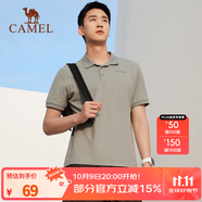 駱駝運動polo衫休閑男女短袖T恤翻領(lǐng)運動上衣寬松休閑網(wǎng)球T恤 C452251004，灰綠，男 L L