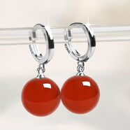 YKINCASL老鳳凰999純銀瑪瑙珍珠耳環(huán)耳扣長(cháng)款女韓版時(shí)尚耳墜耳圈馬年禮物 紅瑪瑙 純銀耳扣/小號10毫米