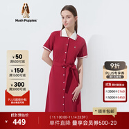 暇步士（Hush Puppies）女裝夏復(fù)古休閑運(yùn)動(dòng)系帶修身Polo連衣裙 172酒紅 S