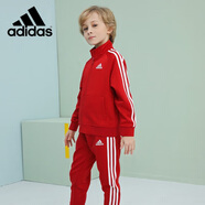 阿迪達(dá)斯 （adidas）春秋套裝 兒童運(yùn)動(dòng)套裝新款戶外休閑夾克長褲兩件套 紅/白 152