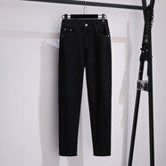 涵淇淑大碼女裝200/300斤牛仔褲女直筒長(cháng)褲高腰顯瘦休閑寬松顯瘦老爹褲 黑色 XXL 建議130-160斤