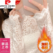皮爾卡丹（pierre cardin）蕾絲打底衫內(nèi)搭女加絨加厚高領(lǐng)秋冬配毛衣歐洲站洋氣網(wǎng)紗保暖上衣 白色【全身加絨】 S 建設(shè)80-95斤