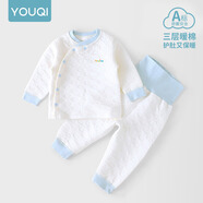 優(yōu)奇嬰兒衣服秋冬套裝寶寶保暖夾棉內(nèi)衣高腰護(hù)肚男女兒童2件套秋冬裝 秋冬【高腰】淺藍(lán) 59cm