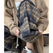 相伊戀人休閑褲女春秋季25年新款學生寬松高腰闊腿褲小個子顯瘦直筒山本褲 黃色格子-常規(guī)【春秋磨毛款】 M 碼【適合96-110斤】