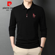 皮爾卡丹（pierre cardin）男裝長袖t恤男士2024翻領(lǐng)寬松中年男裝POLO 衫上衣服 A88黑色【高品質(zhì)款】 XL 【建議130-155斤】