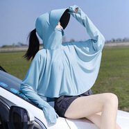 吉米葉子防曬衣女防紫外線2025夏季新款upf50+透氣披肩斗篷黑膠護手防曬服 天藍色 L （75-140斤）