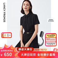 朗姿【尖貨補(bǔ)單】黑白色顯瘦輕禮服襯衫連衣裙女夏新款復(fù)古小黑裙裙子 黑色 M 160/80A