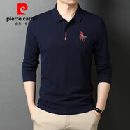 皮爾卡丹（pierre cardin）男裝長袖t恤男士2024翻領(lǐng)寬松中年男裝POLO 衫上衣服 A88藏青【高品質(zhì)款】 XL 【建議130-155斤】