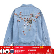 鬼洗百花鹿花卉刺繡牛仔夾克女潮牌短款棉外套 N340065 75淺藍(lán)色 M