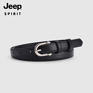 吉普（JEEP）皮帶女裝飾百搭細腰帶真皮夏季潮流風(fēng)2025新款褲帶韓版時尚 銀扣黑 98cm