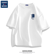 GENIOLAMODE短袖男士t恤純棉寬松美式潮流衣服男生半袖圓領(lǐng)正肩休閑夏季體恤 白色(g夢幻水母胸標)  L (175)