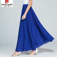 皮爾卡丹夏季新款純色白色雪紡半身裙女高腰A字大擺跳舞裙大碼長(cháng)裙子 寶藍色(1306/兩層有內襯) 裙長(cháng)80cm 適合身高148-159