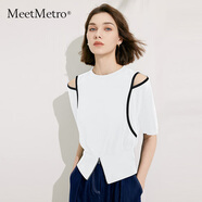 MeetMetro瑪依爾設(shè)計感露肩T恤女2025夏新款小眾開叉短袖純棉上衣 白色 L