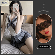 兔嵐超短裙露臀無(wú)打底學(xué)生JK制服欲風(fēng)辣妹性感套裝夏天學(xué)院風(fēng)收腰襯衫 領(lǐng)結+連體衣+百褶裙+黑眼罩 均碼