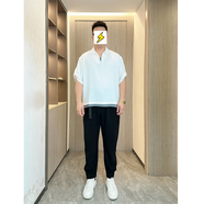 軒森圖（XUANSENTU）微胖男生顯瘦穿搭夏季短袖T恤男條紋連帽半袖體恤寬松大碼胖子潮 CS239白衣+黑色褲子 4XL (190) 建議200-225斤