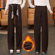 比利杏色加絨闊腿牛仔褲女2025秋冬高腰直筒 咖色 S (80-95)