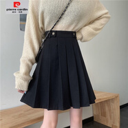 皮爾卡丹（pierre cardin）咖色百褶裙半身裙中長(zhǎng)款女秋冬大碼高腰顯瘦松緊腰小個(gè)子毛呢短裙 黑色 S
