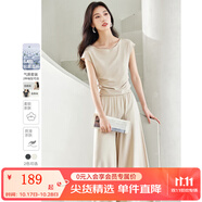 梵希蔓松弛感T恤套裝女2025年夏季新款上衣顯瘦闊腿褲休閑兩件套 M7153 卡其色（連肩袖） M