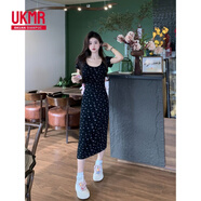UKMR法式甜辣妹碎花短袖針織連衣裙女夏季長(zhǎng)裙收腰顯瘦緊身包臀裙 長(zhǎng)款--碎花短袖連衣裙 L 106-120斤