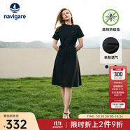 Navigare意大利小帆船短袖連衣裙女士夏季棉質(zhì)斜領(lǐng)裙子時(shí)尚顯瘦半袖a字裙 暗夜黑 XL 碼