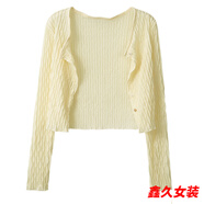 美安嘉針織遮陽(yáng)開(kāi)衫女夏配碎花吊帶裙子外搭罩衫短款披肩外套空調(diào)衫上衣 黃色開(kāi)衫-針織衫 輕薄 S -輕薄針織衫