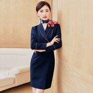 芭妃婭職業(yè)連衣裙女氣質(zhì)時(shí)尚ol空姐制服售樓部工裝美容前臺教師工作服 藏青色長(cháng)-袖 L