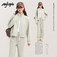 MJ STYLE星空棉休閑套裝女2026春秋新款立領(lǐng)短款開(kāi)衫外套直筒闊腿褲兩件套