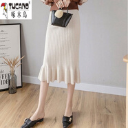 啄木鳥(niǎo)（TUCANO）秋冬新款女士羊毛針織半身裙高腰百搭魚(yú)尾一步裙中長(cháng)款直筒毛線(xiàn)裙 米白【裙長(cháng)60CM】 S 建議80-95斤