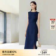 顏域2024新款氣質(zhì)職業(yè)單排扣正裝連衣裙女春款無(wú)袖修身時(shí)尚一步裙 深藍 S/36