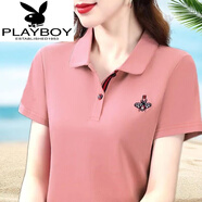 花花公子（PLAYBOY）好棉夏季polo領(lǐng)體恤衫女有領(lǐng)短袖上衣時(shí)尚洋氣寬松大尺碼 【啄木鳥(niǎo)】粉色 2XL 建議120-130斤